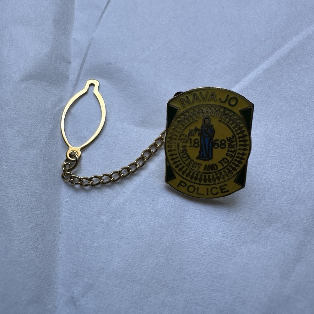 Vintage Navajo Police 1868 To Protect And To Serve Yellow Pin Mutual Gold Tone